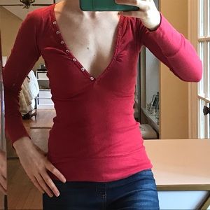 JBF Sale - 3 for $15 Red SO Juniors Red Low Cut Snap Down Top